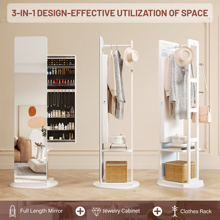 360° Swivel Jewelry Armoire - Rotatable Full Length Mirror With Jewelry Storage,