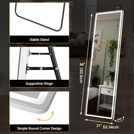 64"x21" Extra Long Full-Length Mirror with LED Lights - Modern Floor Standing