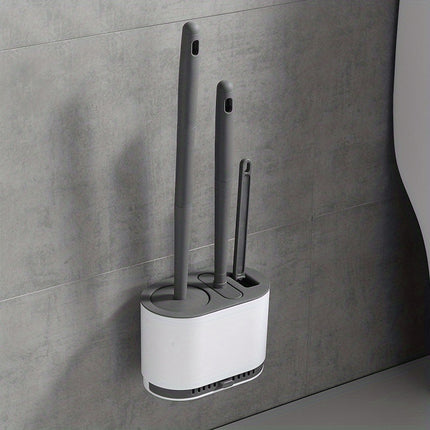 1pc No-Slip Silicone Toilet Brush Set with Long Handle and Soft Bristles for Easy and Quick Cleaning