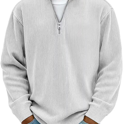 Corduroy Zipper Stand Collar Sweatshirt Fashion Warm Solid Color Long Sleeve Top Men's Casual Polo Shirt Clothing