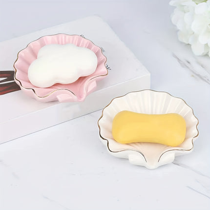 1pc Ceramic Shell Soap Dish for Bathroom Sink, Perfect for Christmas And Holiday Gifts.