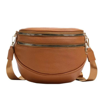 Parchment PU Leather Double Zipper Crossbody Bag