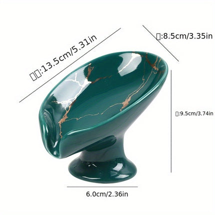 Elegant Ceramic Soap Dish with Leaf Design, Self-Draining Soap Holder, Automatic Drainage Soap Tray