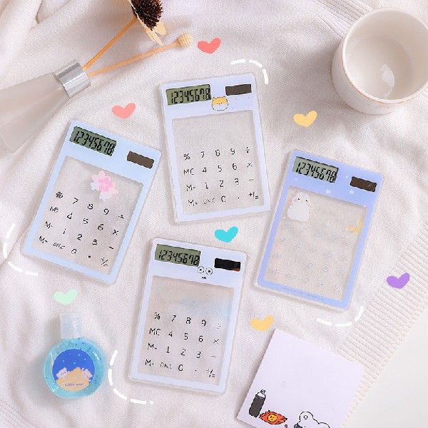 1PCS Transparent Cute Cartoon 8-digit Calculator Solar
