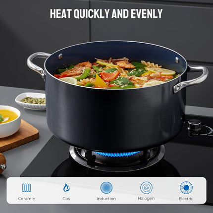 6pcs Induction Cookware, Pots and Pans Set with Non-Stick Ceramic Coating, Dishwasher Safe & Oven Safe,