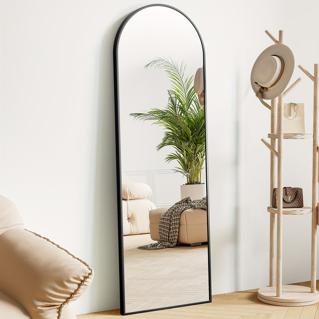 56"x19" 64''x21'' Aluminum Alloy Frame Floor Mirror, Black - Free Standing