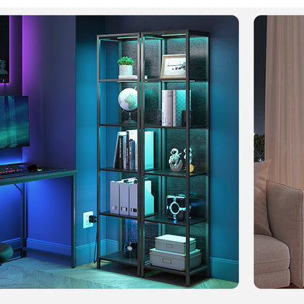 6 Tier Bookcase with Adjustable LED Lighting, Shelf with Steel Frame, 30.3 x 40 x 178.6 cm, for Living Room, Bedroom