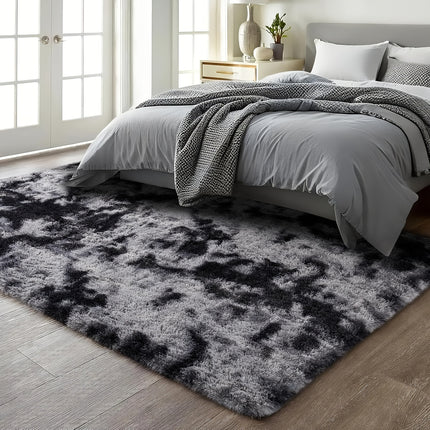 Soft Plush Polyester Area Mat - Grey & Black Rectangular Machine-Made Mat for Living Room,