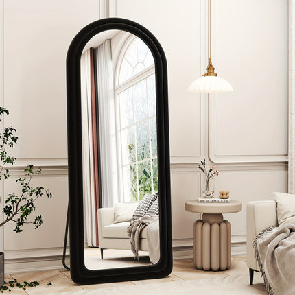 63"x24" Flannel Arched Floor Mirror, Arched Mirror With Stand, Large Arched Full Length Mirror