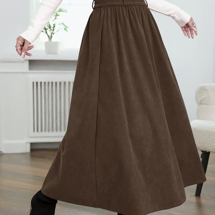 Women'S Casual High-Waisted A-Line Skirt, Thick And Versatile Long Pleated Umbrella Skirt.