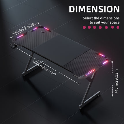 Sturdy Y-Shaped Gaming Desk with Dual RGB LED Lights, Computer Table
