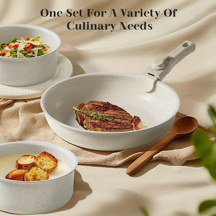 OLIXIS 12 Pcs Pots and Pans Set Nonstick - Kitchen Cookware Set with Detachable Handle, Beige
