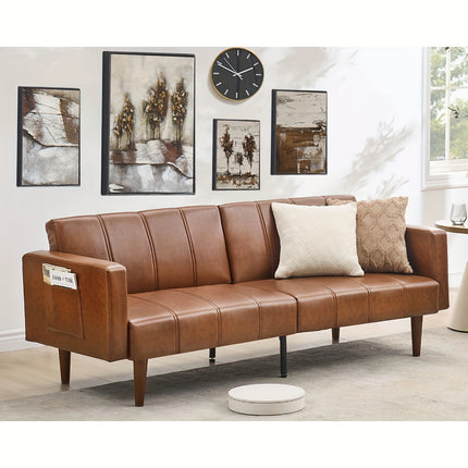 Sofa Bed - 3-Seater Sleeper w/ Adjustable Backrest, Moroccan Modern Brown Sofa Bed for Small Spaces,