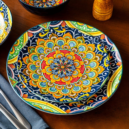 24pcs Dinner Set Stoneware Bohemian Style Tableware with Dinner Plate Dessert Plate Pasta Bowl Cereal Bowls