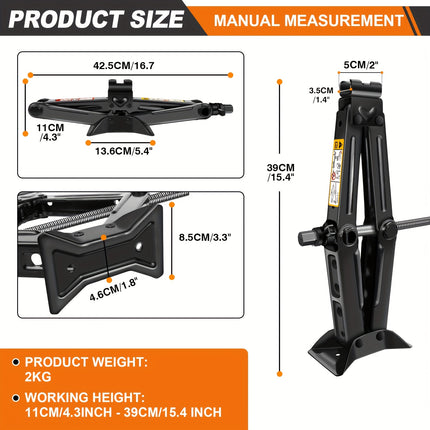 Scissor Jack for Car, 2Ton Car Lifting Scissor Jack with Ratchet, Heavy Duty Steel Scissor Jack