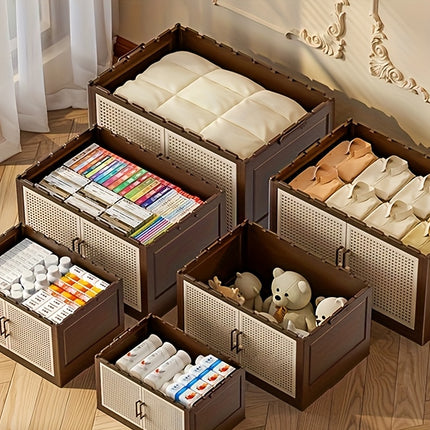 2/3-Tier Vintage Folding & Stackable Storage Box with Wheels - Mid-Century Modern Portable Cabinet