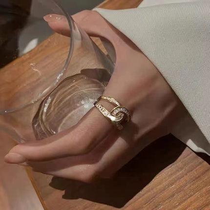 Diamond Double C Open Ring Zircon Index Finger Ring