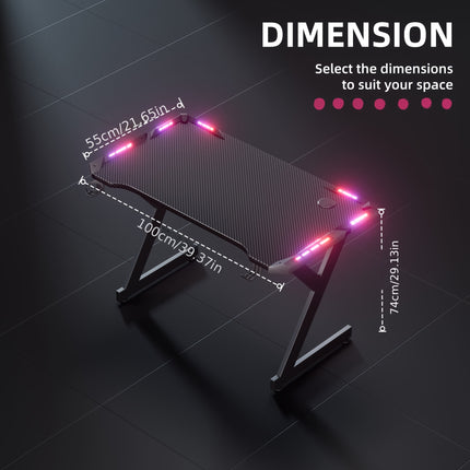 Sturdy Y-Shaped Gaming Desk with Dual RGB LED Lights, Computer Table
