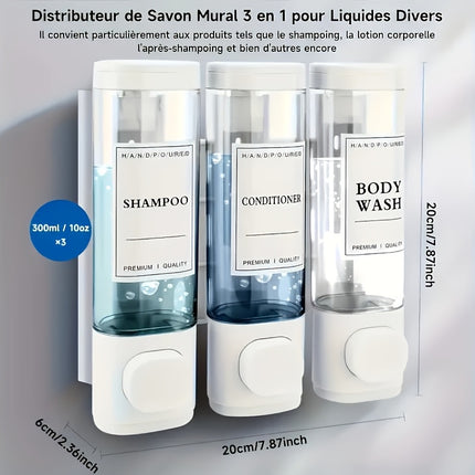 Wall-Mounted Soap Liquid Dispenser, Shower Gel Dispenser, Three-In-One Shampoo And Conditioner Dispenser,