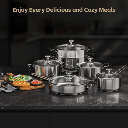 Stainless Steel Pots And Pans Set, 11-piece Induction Cookware Set With Steamer,