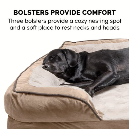 Orthopedic Dog Sofa Bed, Rectangle Elevated Pet Couch with Armrests, Washable Polyester Cover, Polyurethane Foam Filling, with Detachable Bolster for Extra Small to Large Breeds, Comfortable & Warm Pet Sleeping Pad