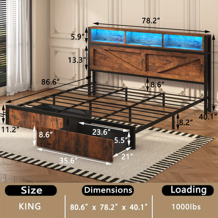 Modern Farmhouse Bed Frame with Storage Headboard