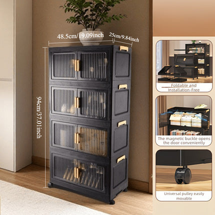 Modern Black Storage Cabinet with Transparent Doors & Golden Hinges - Heavy-Duty Plastic Multi(
