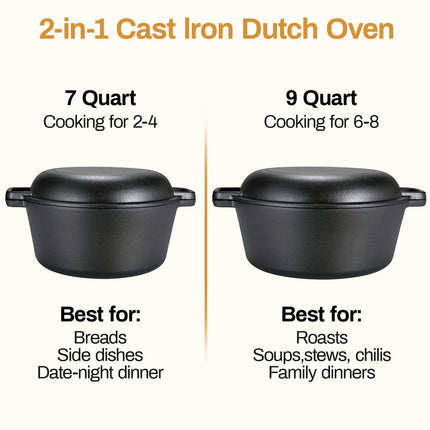 2-in-1 Cast Iron Cookware Set (Dutch Oven + Skillet) - Dual-Purpose Pots And Pans Set for Stove,