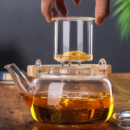 1pc  33.81oz - Transparent Glass Flower Teapot - High Borosilicate Material