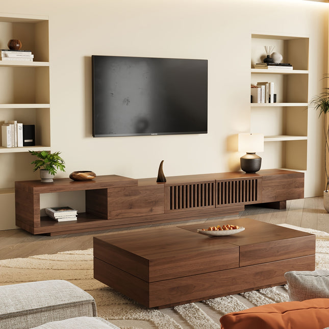 Modern Brown TV Stand, Fits 80to100" TVs, Built-in Storage, Multifunctional Organizer, Space-Saving Design