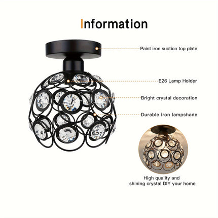 1pc Elegant Crystal Chandelier, Modern Semi-Flush Mount Ceiling Light with Polished Metal Finish,