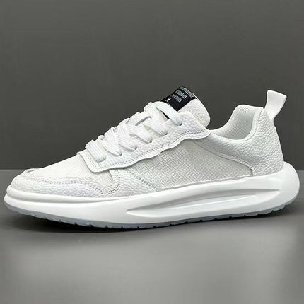 Men's White Breathable Board Shoes with Thick Cushioned PVC Sole - Mid-Top Sneakers Suitable