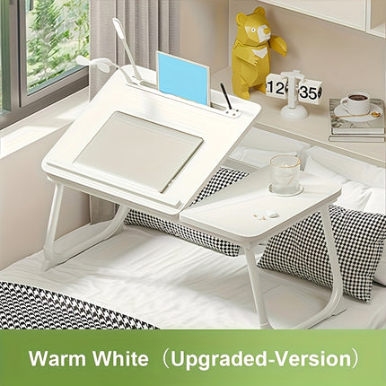 Wooden Laptop Desk] Adjustable Wooden Laptop Desk with Foldable Legs, Cup Holder