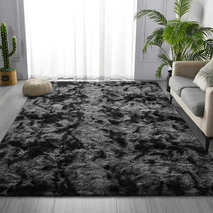 Ultra-Soft Tie-Dye Dark Gray Area Mat - Thick Plush Mat, Suitable for Living Room and Bedroom Decor, Fluffy Indoor Mat, Square