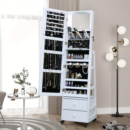 LED, Full Length Mirror Large Capacity Jewelry Organizer Armoire, Lockable Floor Standing Mirror