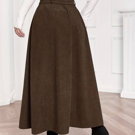 Women's A-Line Maxi Skirt with Umbrella Hem & Pleated Fullness - High-Waisted Long Skirts Suitable