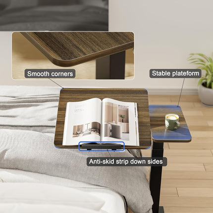 Hidden Wheel Desk Adjustable Height Flip-Up Bedside Laptop Table, Portable and Space-Saving,
