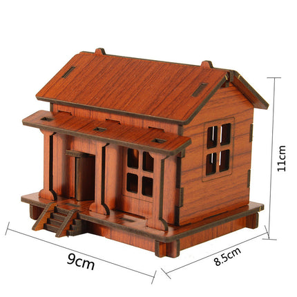 Wooden 3D Stereo Puzzle Small House Building Assembly Model DIY Ornaments