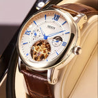 Silvery Case White Dial Brown Leather Strap