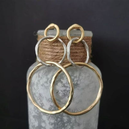 Geometric Hollow Three-ring Circle Two-color Personalized Earrings