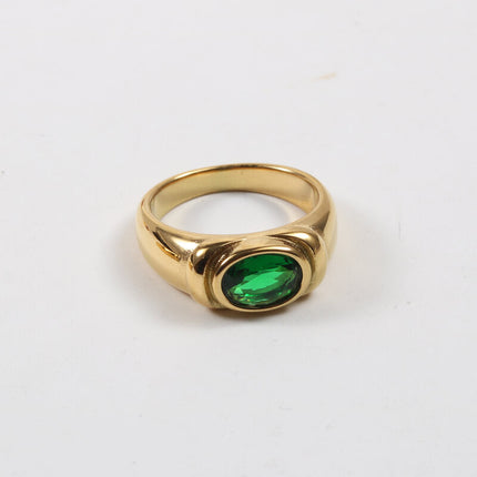 Multi-color Zircon Ring With Titanium Steel And Gold Plating