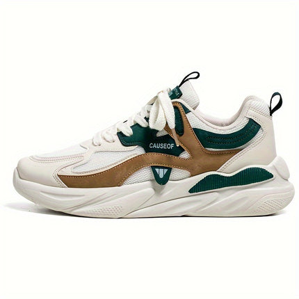 Men's Vintage Colour Block Chunky Shoes, Comfy Non Slip Durable Lace Up Soft Sole Sneakers
