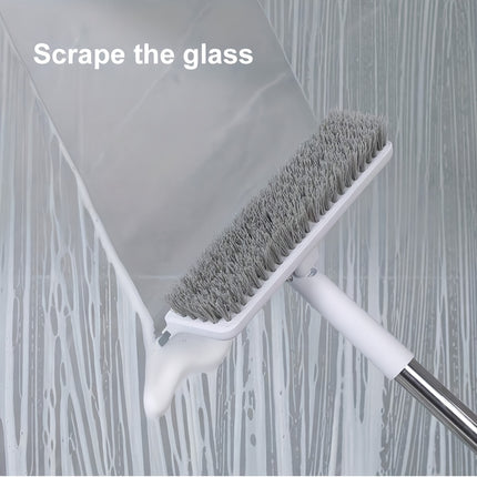 2-in-1 Heavy-Duty Floor Scrub Brush with Long Handle Stiff Bristle Scrubber & Scraper for Bathroom