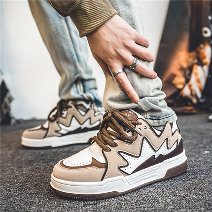 Men's Heavy-Duty Thick-Sole Sneakers Round Toe Low-Top Lace-Up Skate Shoes Suitable