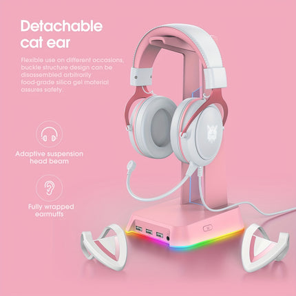 Cute Cat Ear Headphones - Wired Gaming Headset with HD Microphone, Detachable Cat Ears