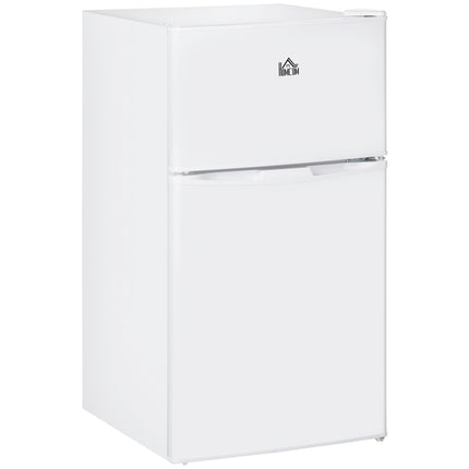Double Door Mini Fridge with Freezer, 3.2 Cu.Ft Compact Refrigerator with Adjustable Shelf, Adjustable Thermostat and Reversible Door for Bedroom, Dorm, Home Office, White