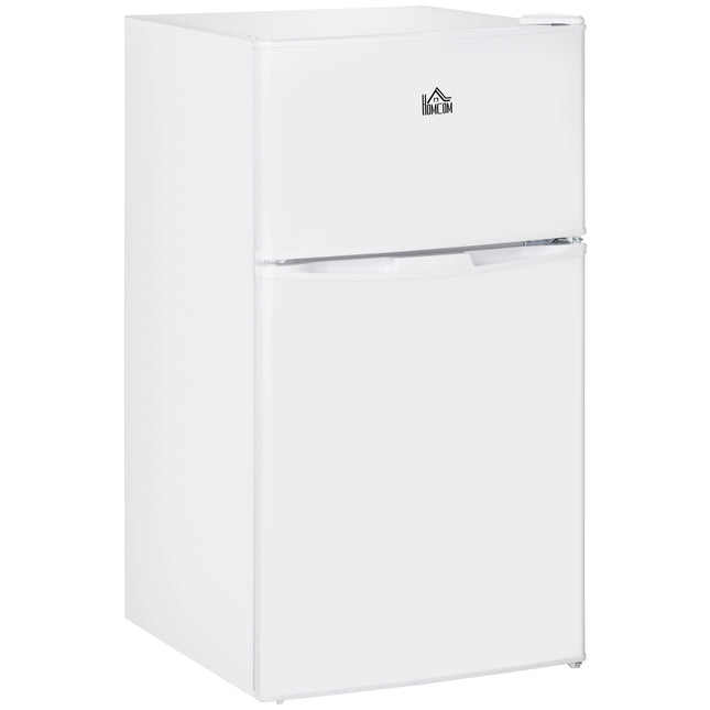 Double Door Mini Fridge with Freezer, 3.2 Cu.Ft Compact Refrigerator with Adjustable Shelf, Adjustable Thermostat and Reversible Door for Bedroom, Dorm, Home Office, White