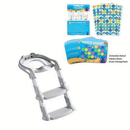 Complete Potty Training Set with Baby Potty Chair & 2-Step Ladder - Adjustable Height Toilet with Stickers,