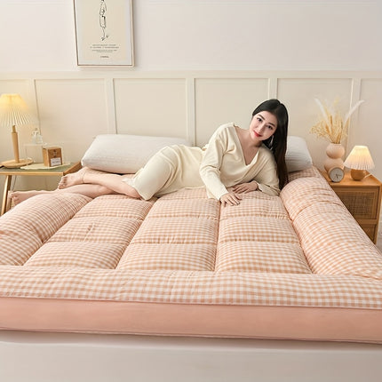 1pc Soft And Warm Japanese-Style Grid Mattress, Foldable, Suitable for Floors And Tatami, Usable in All Seasons