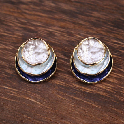 Ins Three-colored Painting Round Earrings Fashion Elegant Versatile Geometric Earrings For Women Jewelry
